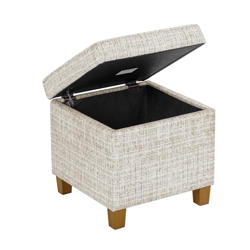 HomePop 18" Square Tufted Storage Ottoman - Cream Textural Woven - color: Cream Textural Woven