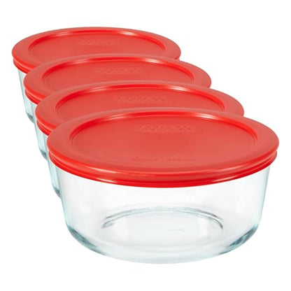 Pyrex Simply Store Glass Food Storage Container, Snug Fit Non-Toxic Plastic BPA-Free Lids, Freezer Dishwasher Microwave Safe, 4 Cup (Pack of 4) - size: 4 Cup (Pack of 4)