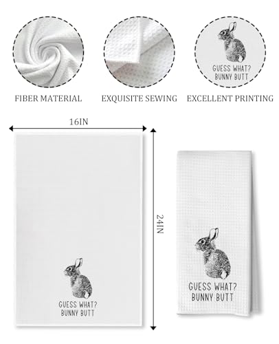 Advivio Guess What? Funny Bunny Rabbit Butt Kitchen Towels Flour Sack Tea Towels, Easter Hand Towels for Bathroom, Rabbit Lovers Teen Girls Gifts - color: Guess What? Towels