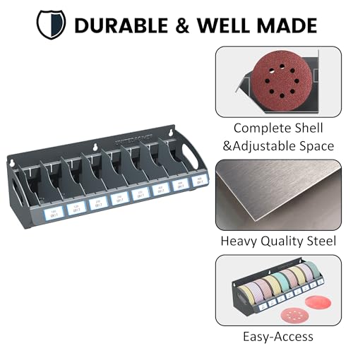 UNITEDPOWER Sanding Discs Holder, 8 Slots Wall Mount Metal Sandpaper Storage Rack for Workshop, Shed, Garage Classified Organization, Fit Most of Sandpaper