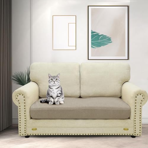 ZNSAYOTX Stretch Cushion Covers Sofa Loveseat Cushion Couch Seat Covers Slipcovers Soft Replacement Unique Pattern Furniture Protector with Elastic Bottom (Khaki, 1 Pc 2-Seat Cushion Cover) - color: Khaki, size: 1 Cushion Loveseat