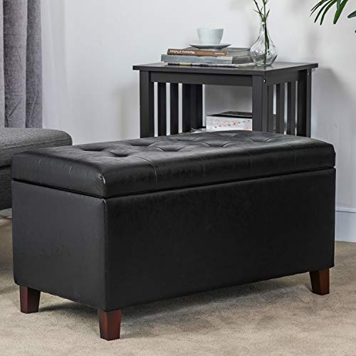 Asense Storage Ottoman Bench, 33" Faux Leather Upholstered End of Bed Bench with Safety Hinge,Wooden Legs,for Entryway Bedroom Living Room,Black - color: 33" Black Faux Leather
