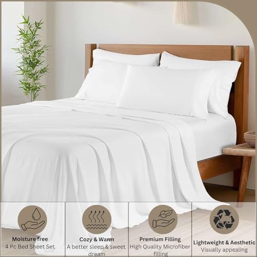 Luxury 4 Piece Rv King Sheet Set, Ultra Soft Microfiber Sheets with Deep Pockets, Fits Mattresses up to 15 Inches, 72" x 80", White Solid
