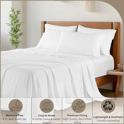 Luxury 4 Piece Rv King Sheet Set, Ultra Soft Microfiber Sheets with Deep Pockets, Fits Mattresses up to 15 Inches, 72" x 80", White Solid
