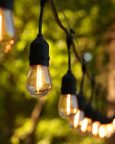 BRIMAX 2W 100FT Outdoor String Lights Commercial Grade with 32 Shatterproof S14 Dimmable LED Bulbs Patio String Lights Heavy Duty Waterproof for Bistro Cafe Market 2700K - style: 100FT 30 lights