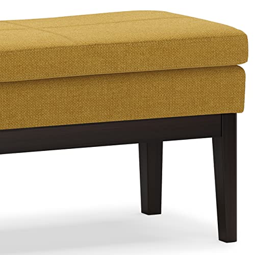 SIMPLIHOME Carlson Ottoman Bench - 45 inch Wide Upholstered Vegan Leather Rectangle Ottoman in Marigold, Mid Century Modern Bench for Bedroom, Entryway or Living Room with Padded Seat - color: Marigold, style: Ottoman Bench