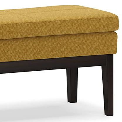SIMPLIHOME Carlson Ottoman Bench - 45 inch Wide Upholstered Vegan Leather Rectangle Ottoman in Marigold, Mid Century Modern Bench for Bedroom, Entryway or Living Room with Padded Seat - color: Marigold, style: Ottoman Bench