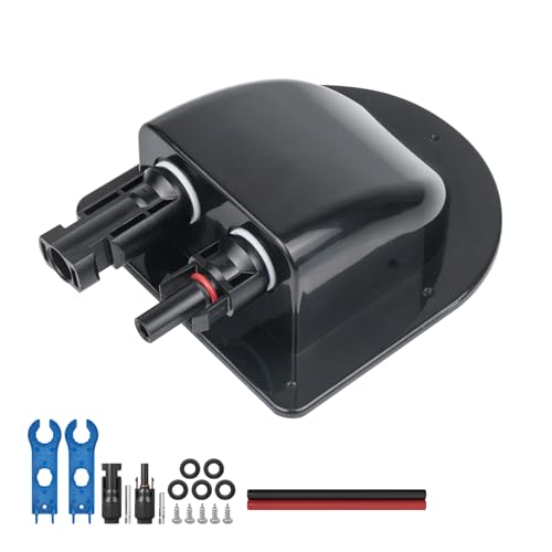 Solar Cable Entry Gland with 10Awg Copper Solar Cable and Solar Connector UV Resistance Dual Cable Entry Housing for Solar RV Boats Yacht Roofs (Black 0.3FT) - color: Black, size: 0.3ft