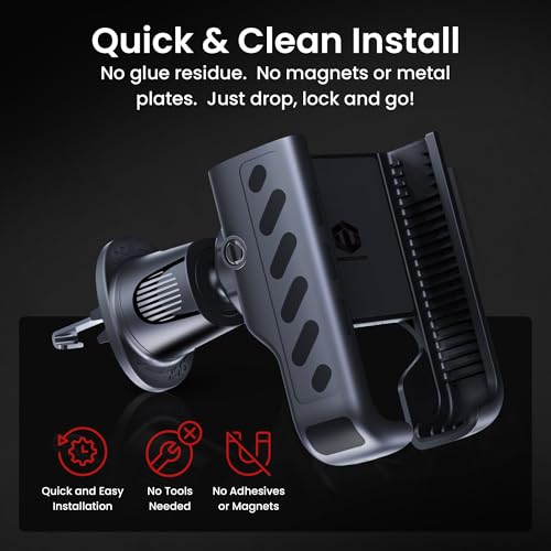 Car Phone Holder for Air Vent – Easy One-Hand Drop & Lock Car Phone Mount, Secure & Stable 360° Adjustable Vent Holder, Universal Cell Phone Mount for iPhone Samsung Android, Military Grade