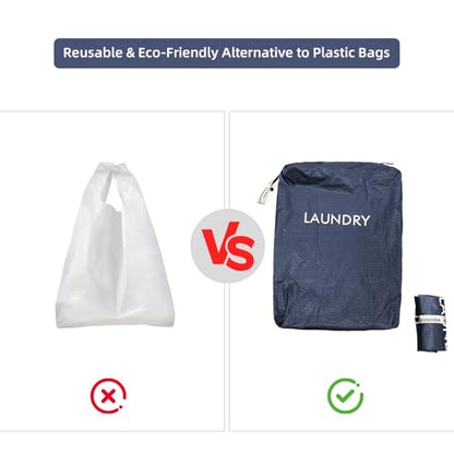 GOGOODA Travel Laundry Bags – Packable & Splash-Resistant Clothes Organizer with Handle | Lightweight, Foldable & Space-Saving for Suitcase, Gym, Beach & Business Trips (Navy Blue) - color: Navy Blue
