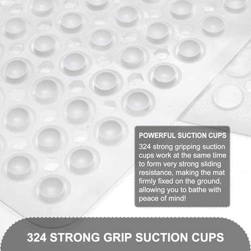 TEESHLY Bath Mat for Tub & Shower, Non Slip Soft Bathmat with Suction Cups & Drain Holes, Machine Washable Bathtub Floor Liner Mats for Bathroom, 35x16 Inch, White - color: White (Opaque)