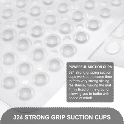 TEESHLY Bath Mat for Tub & Shower, Non Slip Soft Bathmat with Suction Cups & Drain Holes, Machine Washable Bathtub Floor Liner Mats for Bathroom, 35x16 Inch, White - color: White (Opaque)