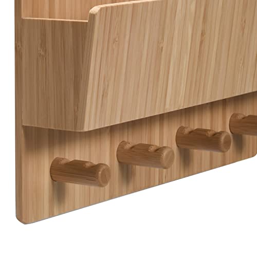 Bamboo Pet Supply Organizer All-in-One Wall Mounted Dog Leash Holder/Rack Extra Space Compartment for Storage of pet Essentials Treats/Keys/Toys