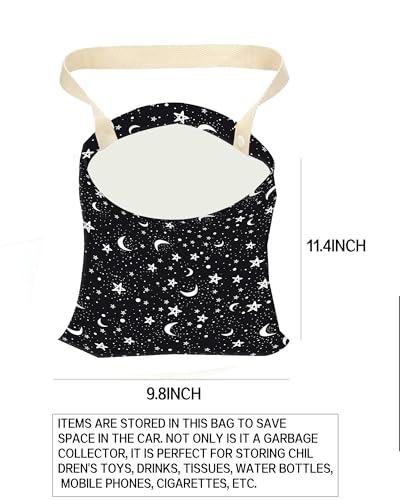 Car Trash Can, Durable Hanging Car Trash Garbage Bag, Cute Automotive Garbage Cans Organizer, Black White Moon Star - color: Black White Moon Star