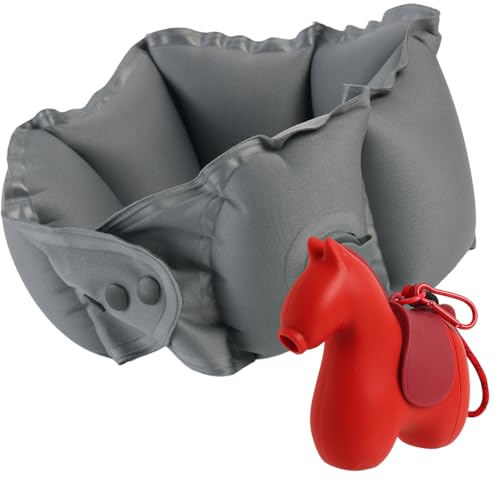 Inflatable Travel Neck Pillow with Adjustable Neck & Chin Support, 2-in-1 Built-in Pump and Storage Bag – Lightweight, Ideal for Airplane, Train, Car, Travel, Office, Home(Red) - color: Red