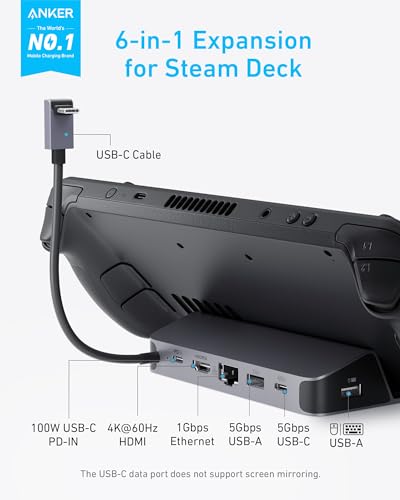 Anker Steam Deck Dock, 6-in-1 4K@60Hz HDMI Docking Station for Steam Deck | 4K HDMI, 1Gbps Ethernet, 2 USB-A, USB-C Port, Fast Charging, for Steam Deck (OLED)/ROG Ally/Legion Go (Not for Rog Ally X)