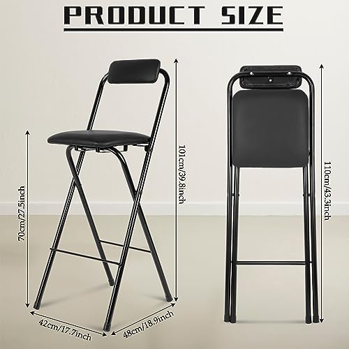 Thyle 2 Pcs Folding Bar Stool with Backrest, Tall Foldable Stool Chair Portable High Folding Bar Chair Counter Height Seat Leather Padded for Kitchen Island Shop Cafe Dining Room Black (27.5 Inch) - size: 27.5 Inch