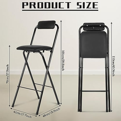 Thyle 2 Pcs Folding Bar Stool with Backrest, Tall Foldable Stool Chair Portable High Folding Bar Chair Counter Height Seat Leather Padded for Kitchen Island Shop Cafe Dining Room Black (27.5 Inch) - size: 27.5 Inch