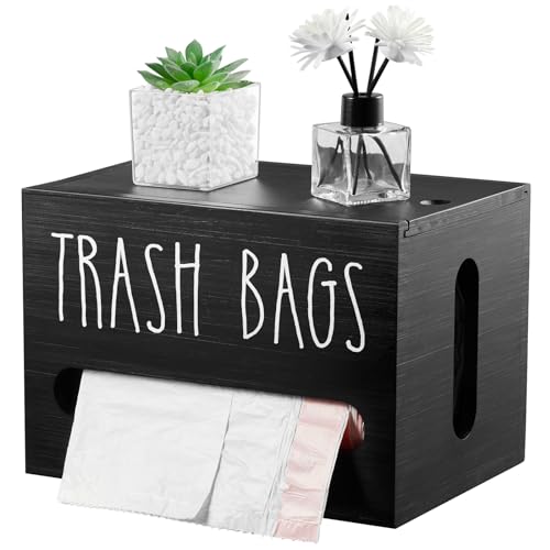 DRASTAR Trash Bag Dispenser, Large Wooden Trash Bag Holder Wall Mount, Black Roll Holder for for 13-gallon Plastic Garbage Bags Dispenser Countertop, Under Kitchen Sink Organization - color: Black, size: Large