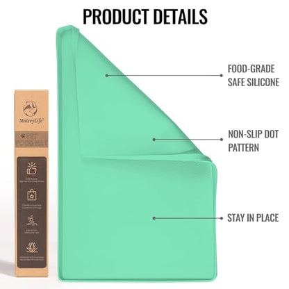 MateeyLife Dog & Cat Food Mat - Waterproof, Nonslip Dog Bowl Mats with Raised Edges, Silicone Matt Tray for Messy Drinkers, 22"x14", MintGreen - color: Green, size: 22''×14''