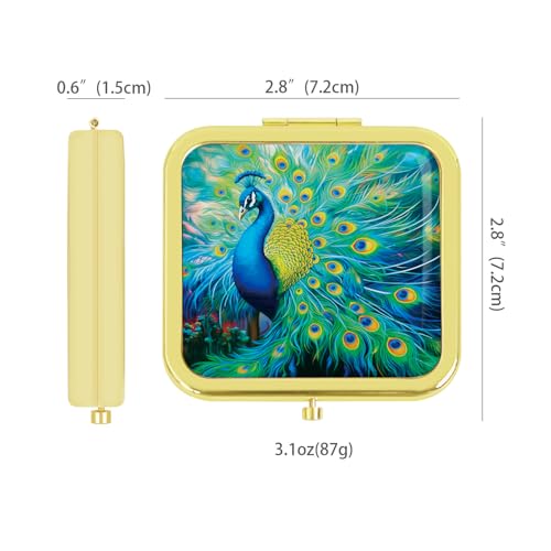 Magnifying Compact Peacock Cosmetic Mirror 2.8 Inch Square Handheld Travel Pocket Makeup Mirror Gold - color: Golden 4