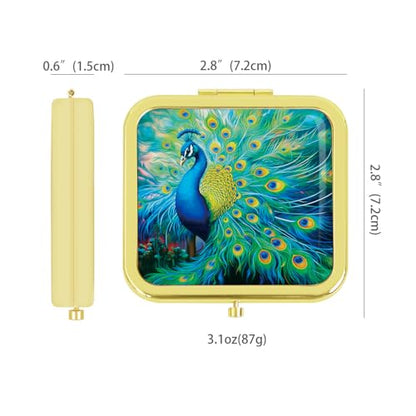 Magnifying Compact Peacock Cosmetic Mirror 2.8 Inch Square Handheld Travel Pocket Makeup Mirror Gold - color: Golden 4