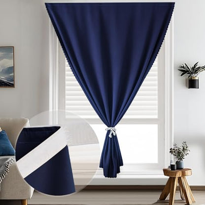 Self Adhesive Curtains - No Drilling, No Rod, Easy to Install Blackout Curtains for Window Blinds,Bedroom(Navy Blue 35 * 59in-1P) - color: Navy Blue, size: 35"W x 59"L (Pack of 1)