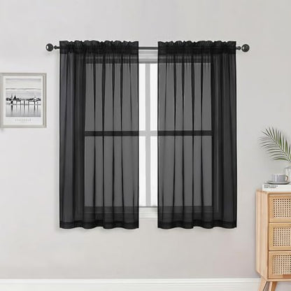 OWENIE Sheer Black Curtains 84 Inch Length 2 Panels Set for Living Room Bedroom, Rod Pocket Voile Sheer Panel Drapes, Black, 2pcs, Each 42" W x 48" L - color: Black, size: 42"W x 48"L (Pack of 2)