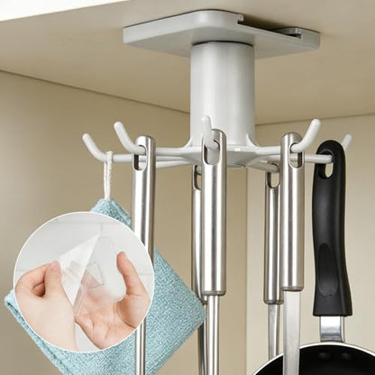 Grey Under Cabinet Kitchen Utensil Hook, 360° Rotating Utensils Hanger Hook for Kitchen and Bathroom Hanging Rack for Tools/Towel/Knife/Scoop - color: Grey-1 PCS