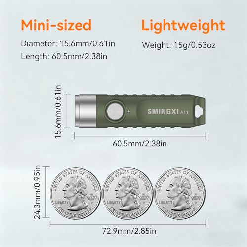 500LM EDC Keyhain Flashlight Rechargeable, Mini Pocket Flash Light | 5-Lighting Mode, Magnetic Tail, Durable D-ring Clip,USB-C Charge, IP66, Portable LED Lighting for Emergency, Camping, 2 Pack - color: Green-2pcs