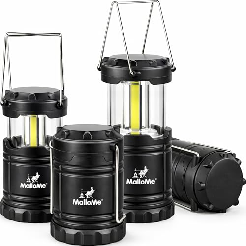 MalloMe LED Camping Lantern, Battery Powered Lanterns for Power Outages, Portable Hanging Collapsible Camping Lights for Outdoor, Home, Emergency, Hurricane Lamp Survival Outage Light 3 x AA Operated - size: 4 Pack, style: Small (300 Lumens)