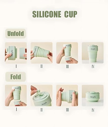 12oz Collapsible Water Bottles, Silicone Foldable Portable Travel Water Bottle, Folding Lightweight Reusable Leakproof for Traveling Camping Hiking Cycling Yoga Sports Green - color: Green