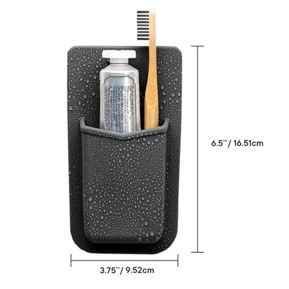 TOOLETRIES The Henry Essentials Holder, Silicone Bathroom & Shower Organizer for Toothbrush, Toothpaste, Razor & Toiletries, Reusable Strong Grip No-Residue Adhesive Holder - Charcoal