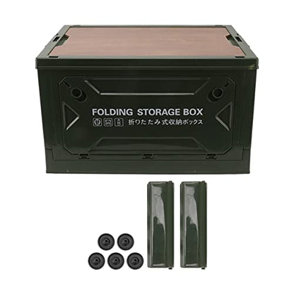 Foldable storage box, plastic campsite with wooden lids, storage tank with 50 lane and casters 50L, for camping, car trunk (OD Green) - color: OD Green