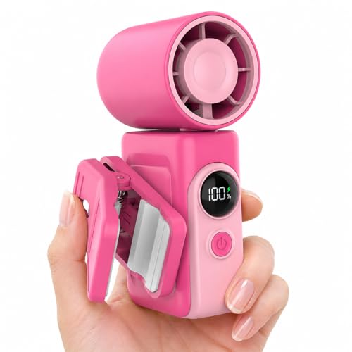 Hotsales Clip-On Portable Fan, 13500 RPM High-Speed Rechargeable Handheld Mini Fan, LED Display, 360° Rotating Detachable Clip, Stroller Fan for Baby, Travel Essentials, Summer Gifts for Women and Men - color: Berry Pink, size: 1 Pack
