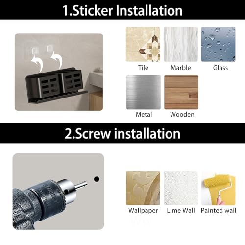 Aluminum Toothbrush Holder Self-Adhesive Hanging Bracket Shower Toothbrush Razor Holder Suitable for Toothbrush, Toothpaste, Razor and Comb etc Bathroom Storage - size: Black four slots