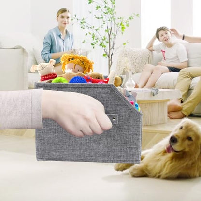 Large Dog Toy Basket Fabric Dog Toy Bin Collapsible Gray Dog Toy Box Trapezoid Dog Toy Storage for organizing Dog Chew Toys/Blankets/Leashes/Treats-Dog Storage Organizer-Can be Personalized - size: 16.7''x11.4''x8.2''