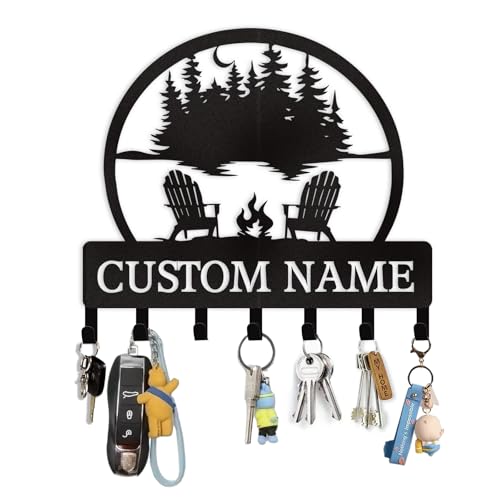 Dyoart Personalized Custom Name Key Holder - Wall Mounted Key Rack for Kitchen, Entryway, Hallway, Office, Doorway - color: 08 Camping
