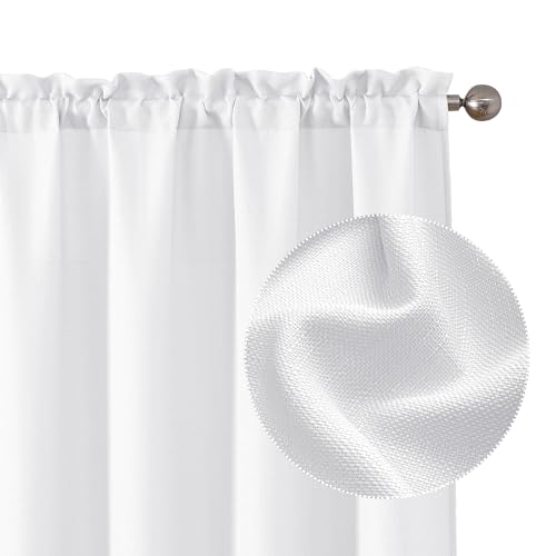Chyhomenyc White Curtains 90 Inch Length 2 Panels Set, Faux Linen Textured Semi Sheer Light Filtering Soft Airy Privacy Farmhouse Curtain Drapes for Living Room Bedroom, 40 Wx90 L Inches - color: White, size: 40"W x 90"L (Pack of 2)