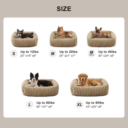 FURTIME Dog Bed Medium Size Dog, Washable Orthopedic Pet Bed with Removable Cover, Rectangle Soft Calming Sleeping Puppy Bed Durable Pet Cuddler with Anti-Slip Bottom, Beige, M Plus (30"x24"x8") - color: Beige, size: M Plus (30"x24"x8")