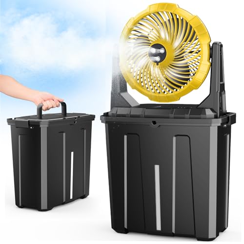Ausic Portable Misting Fan, 9L 10-inch Outdoor Mist Fans for Outside Patios Cooling, 30000mAh Rechargeable Battery Fan with Water Box, 3 Strong Winds, 3 Spray Mister - color: Yellow, size: 30000mAh