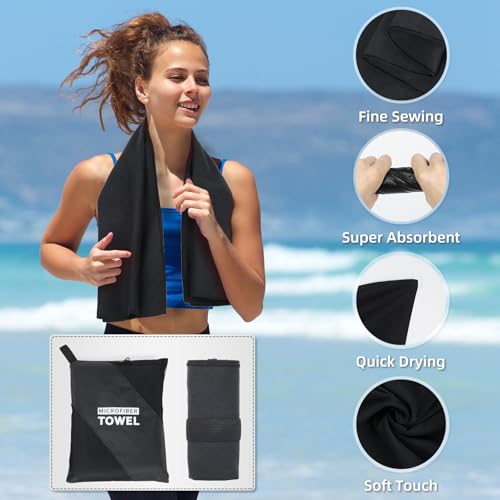 4 Pack Quick Dry Microfiber Towels for Body S L XL Camping Towel Fast Drying Compact for Sea Beach Swimming Yoga Hiking Pack Travel Bathroom Towel(Black) - color: Black