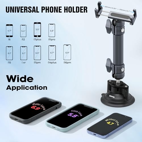Suction Cup Car Phone Mount for Dashboard/Windshield/Mirror/Desk, with 25mm Ball Head and Aluminum Magic Arm, Phone Holder for iPhone/Samsung/Android, Fits Phone Width 2.56-3.74"(KPS-11) - color: KPS-11