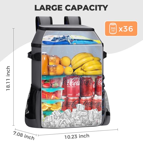 Heytrip Backpack Cooler 36/54 Cans, Insulated Portable Large Leakproof Waterproof Cooler Bag, 20 Hours Cold Retention for Lunch Camping Travel Beach Picnic - color: Gray - 36 Cans with 2 Pouches