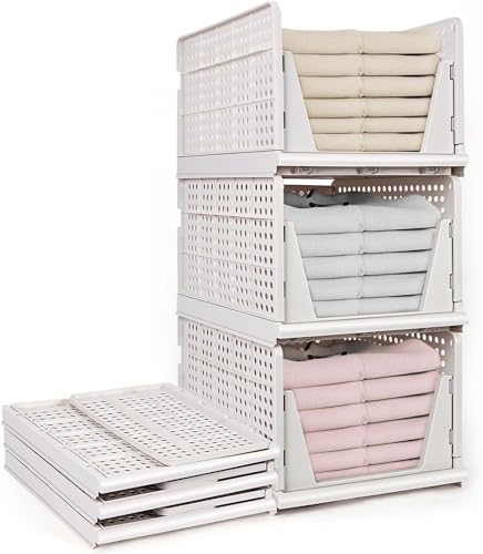 yazi 3 Pack XL Folding Closet Organizers Storage Box, Stackable Closet Storage Box, XL Plastic Drawer Organizer, 3XL Stackable Storage Bins Storage Drawers for Clothing, Closet Shelf Organizer - size: 3XL