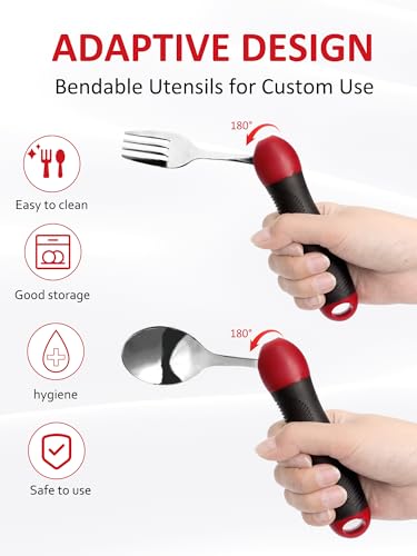 Adaptive Utensils Weighted Spoon Fork Set for Hand Tremors, Parkinson's & Arthritis | Non-Slip Grip Aid for Elderly, Disabled Adults, Weak Hand Support, Handicapped-Friendly, Travel-Ready Eating Utensils