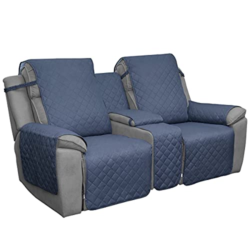 Easy-Going Loveseat Recliner Cover with Console, Reversible Couch Cover for Living Room, Split Sofa Cover for Each Seat with Elastic Straps for Kids, Dogs, Pets(2 Seater, Dark Blue/Light Blue) - color: Dark Blue/Light Blue, size: Recliner Loveseat