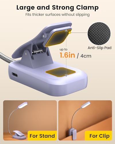Glocusent 20 LED Reading Lights for Books in Bed, Eye Caring Reading Light, 5 Colors & 5 Brightness 3–100LM Dimmable, 1200mAh Rechargeable Book Light to 90H, Lightweight Clip on Light for Book Lovers - color: Purple
