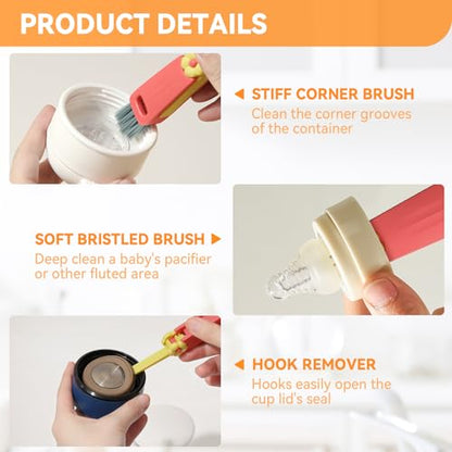 3 in 1 Cup Lid Gap Cleaning Brush Set, Multifunctional Bottle Clean-ing Brush, Cup Lid Gap Cleaner, Home Kitchen Crevice Cleaning Brush Tools (Red) - color: Red
