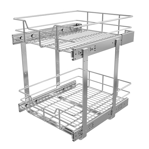 2 Tier Pull Out Cabinet Organizer 15" W X 17" D, Slide Out Drawers for Kitchen Cabinets, Pull Out Drawers for Cabinets Capacity Heavy Duty Caddy, Cabinet Pullout Shelves Chrome-Plated,Bathroom Pantry - color: 2 Tier - Chrome-Plated, size: 15" W X 17" D